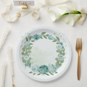Assiettes En Carton fleurs bleues romantiques plaques de papier vert