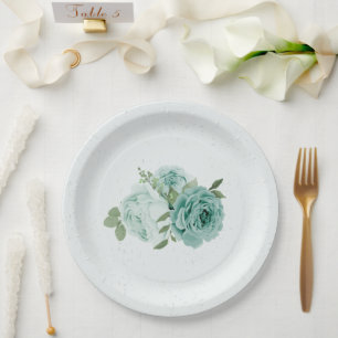 Assiettes En Carton fleurs bleues romantiques plaques de papier vert