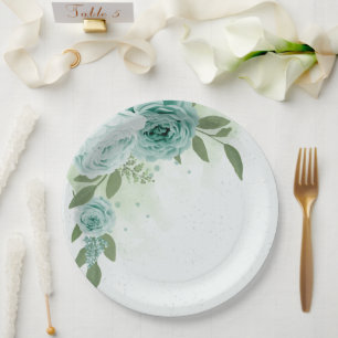 Assiettes En Carton fleurs bleues romantiques plaques de papier vert