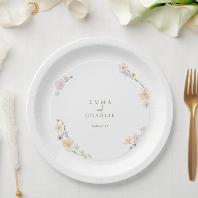 Assiettes En Carton fleurs Boho botaniques écriture mariage  (Créateur téléchargé)
