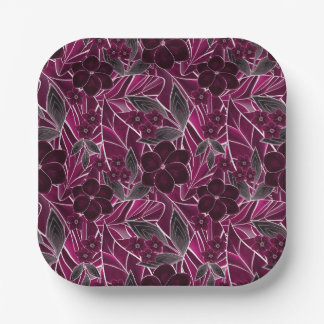 Assiettes En Carton Fleurs bordeaux.