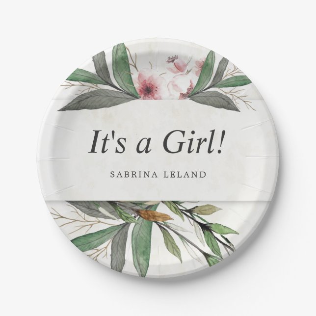 Assiettes En Carton Fleurs botaniques classiques en aquarelle (Devant)