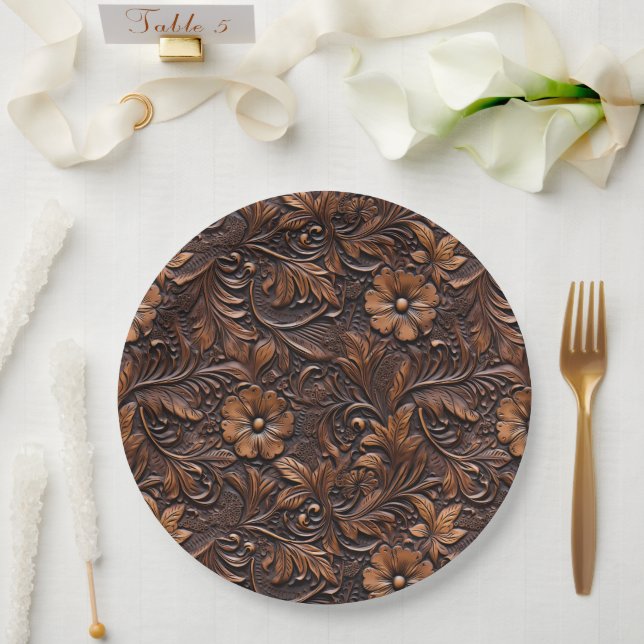 Assiettes En Carton Fleurs Brown Western Cowgirl (Mariage)