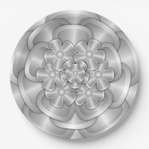 Assiettes En Carton Fleurs Chrome - Plaque en papier argent