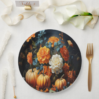 Assiettes En Carton Fleurs Citrouilles d'Halloween