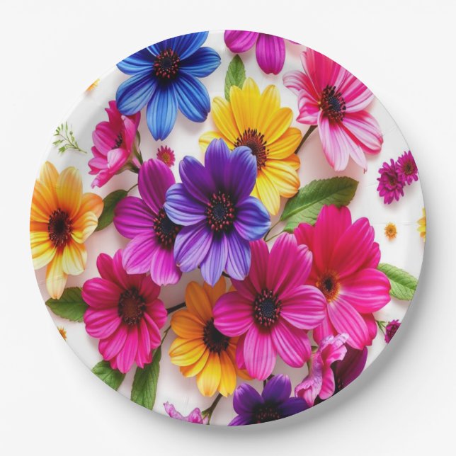 Assiettes En Carton fleurs colorées (Devant)