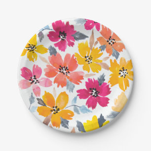 Assiettes En Carton Fleurs colorées d'aquarelle florale