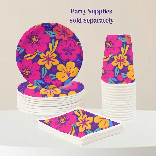 Assiettes En Carton Fleurs colorées-Dopamine Style-Fleurs rétro (Colorful Blooms-Dopamine Style-Party Supplies plates cups and napkins)
