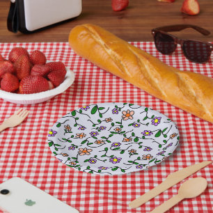 Assiettes En Carton Fleurs Colorées, Motif Floral, Feuillage, Boho