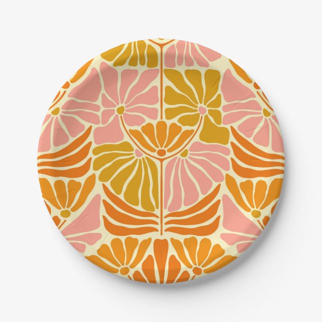 Assiettes En Carton Fleurs colorées rétro (Devant)