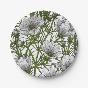 Assiettes En Carton Fleurs cosmos blanches