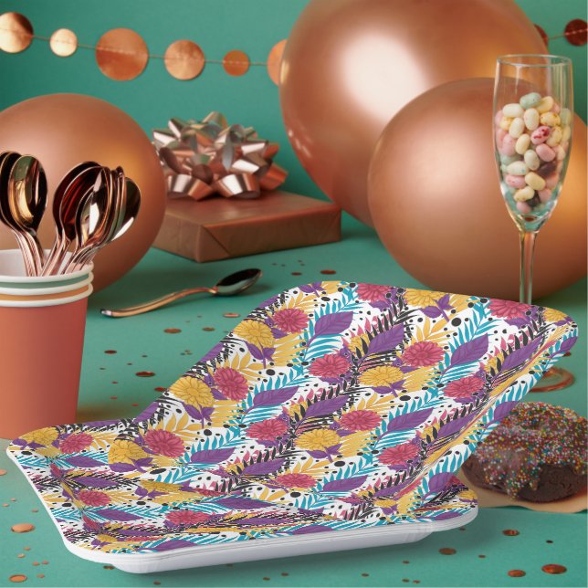 Assiettes En Carton Fleurs coupées roses et violettes avec pétales com (Multi)