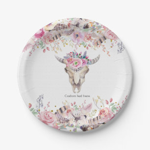 Assiettes En Carton Fleurs & Crâne de Vache Fête Glamour Campagnarde R