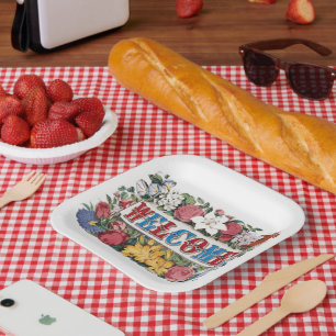 Assiettes En Carton Fleurs d'ACCUEIL vintages Fête de l'échauffement