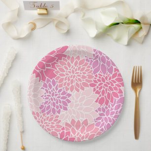 Assiettes En Carton Fleurs Dahlia, Motif De Fleurs, Dahlia Rose