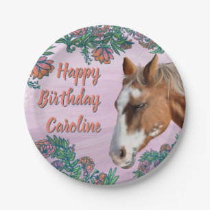 Assiettes En Carton Fleurs d'anniversaire et cheval Palomino 