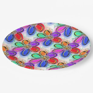 Assiettes En Carton Fleurs d'aquarelle colorées d'art