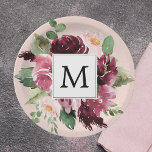 Assiettes En Carton Fleurs d'aquarelle modernes Monogrammes<br><div class="desc">Fleurs d'aquarelle modernes Monogrammes</div>