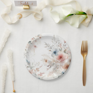 Assiettes En Carton "Fleurs d'aquarelle : Plaques de papier floral mod