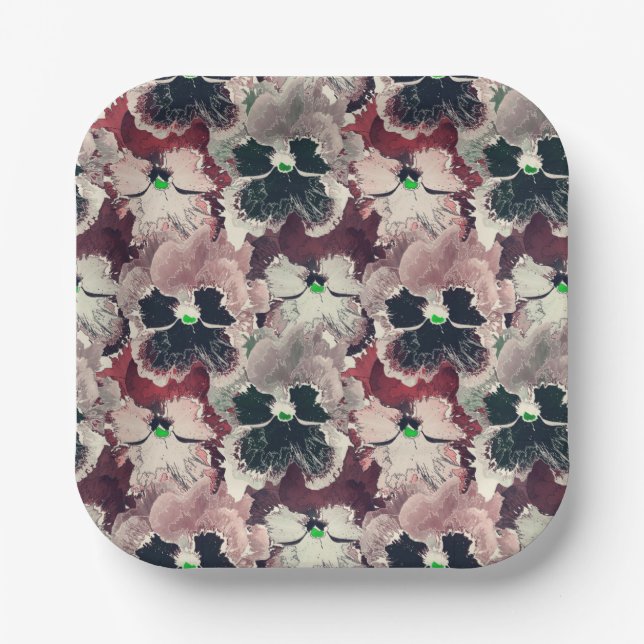 Assiettes En Carton Fleurs d'aquarelle rose, bordeaux (Recto)