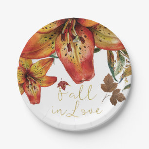 Assiettes En Carton Fleurs d'Automne Lys Orange Floral Tomber en Amour