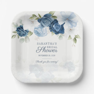 Assiettes En Carton Fleurs de aquarelle florale bleue et blanche verdu