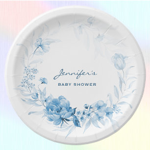 Assiettes En Carton Fleurs de baby shower 7 po Florales bleues de char