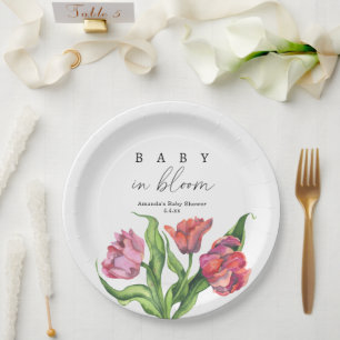 Assiettes En Carton Fleurs de bouquet rouge aquarelle - bébé en fleurs
