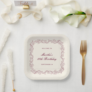 Assiettes En Carton Fleurs de Bourgogne Antiques Bienvenue Anniversair