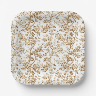 Assiettes En Carton Fleurs de branches de chinoiserie beige Jardin Fêt