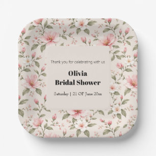 Assiettes En Carton Fleurs de cerisier rose tendre, motif floral sans