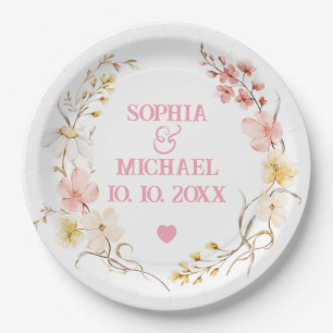 Assiettes En Carton Fleurs de cerisier roses élégantes et floral aquar