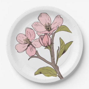 Assiettes En Carton Fleurs de Cerisier Roses Fête de Mariage de Printe