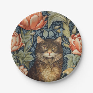 Assiettes En Carton Fleurs de chat Brown et de pivoine Art nouveau