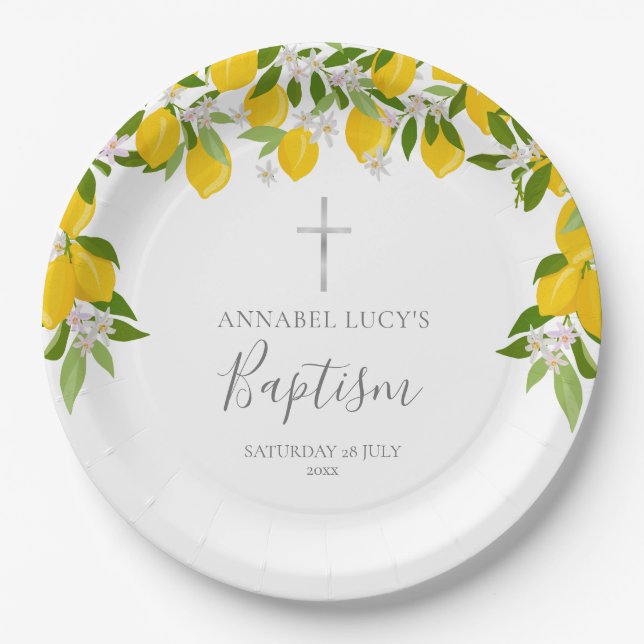 Assiettes En Carton Fleurs de citron Baptême (Devant)