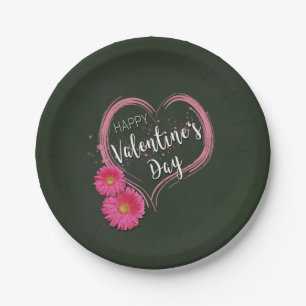 Assiettes En Carton Fleurs de coeur rose Saint-Valentin - Plaque de pa