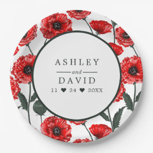 Assiettes En Carton Fleurs de coquelicot rouges mariage personnalisé f