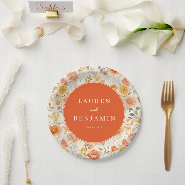 Assiettes En Carton Fleurs de corail joyeuses (Mariage)