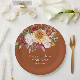 Assiettes En Carton Fleurs de feuillage d'automne en terre cuite pour 