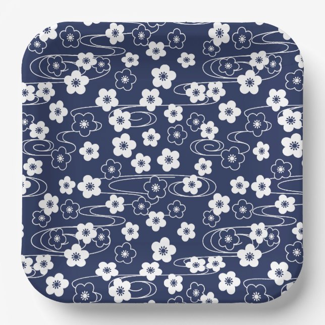 Assiettes En Carton Fleurs de fleurs de cerisier de Sakura flou japona (Recto)