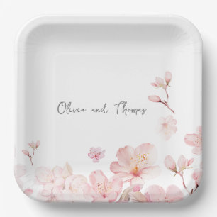 Assiettes En Carton Fleurs de fleurs roses de cerisier