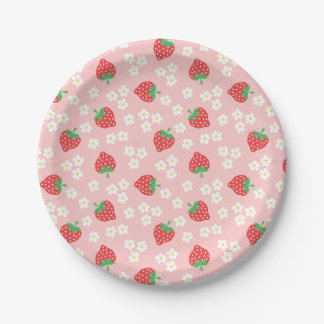 Assiettes En Carton Fleurs de fraises Motif rose