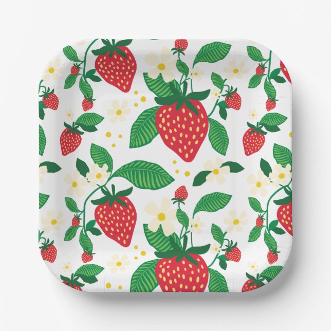 Assiettes En Carton Fleurs de fraises Whimsical (Recto)
