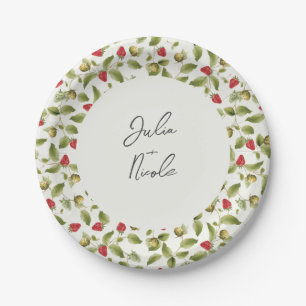 Assiettes En Carton Fleurs de Fraisier Sauvage Rouge Mariage