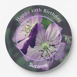 Assiettes En Carton Fleurs de géranium Personnalisé Joyeux Anniversair