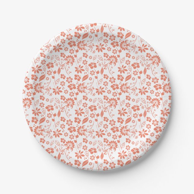 Assiettes En Carton Fleurs de jardin chic Coral Tropical Peach (Devant)