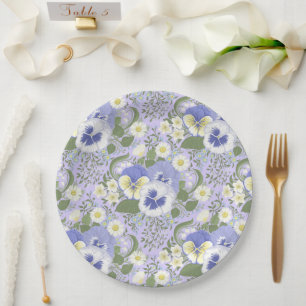 Assiettes En Carton Fleurs de jardin printanier sur lavande
