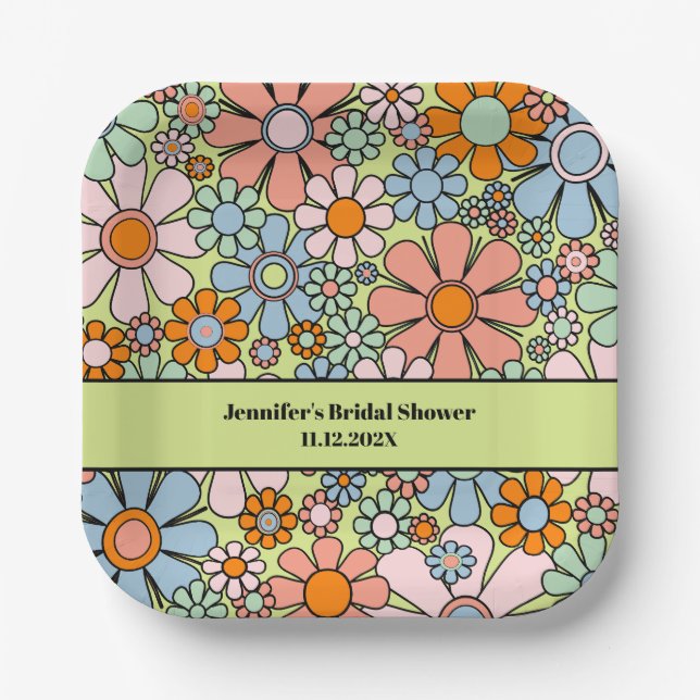 Assiettes En Carton Fleurs de Jardin Rétro 60s les années 70 Boho moti (Recto)