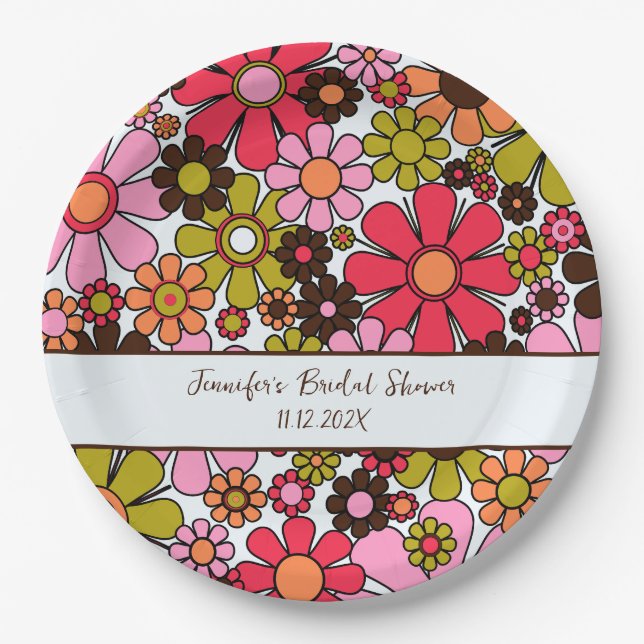 Assiettes En Carton Fleurs de Jardin Rétro 60s les années 70 esthétiqu (Devant)