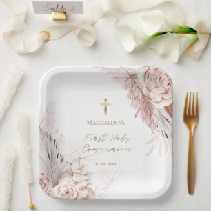 Assiettes En Carton Fleurs de la première sainte communion